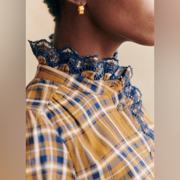 Plaid Ruffle Trim Women's Top - Picture 3 of 4